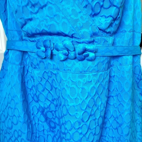 Studio 1 Agua Blue Formal Sleeveless Dress w/Flowered Belt V-neck Front Size 20W - Picture 6 of 12